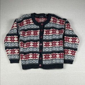 Women’s Fairisle Cardigan wool Sweater - Red and Gray
Size: Medium